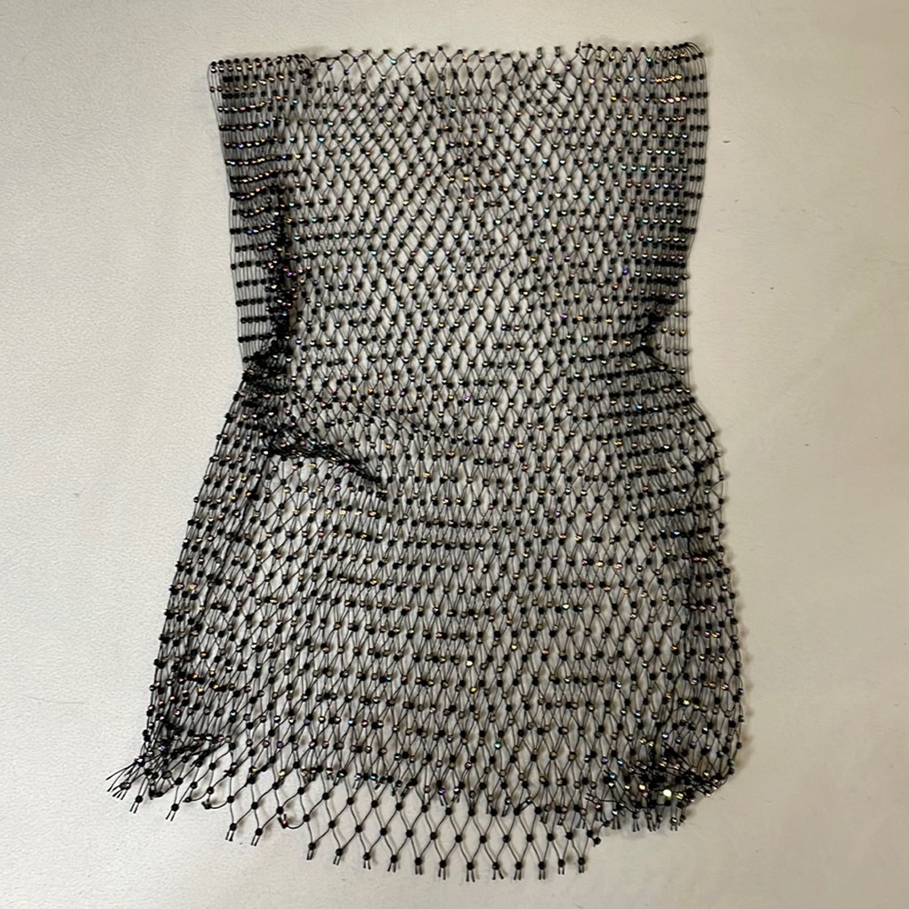 fishnet top with rhinestones